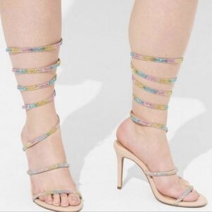 Lace Up Embroidered Heel Sandal (WW)